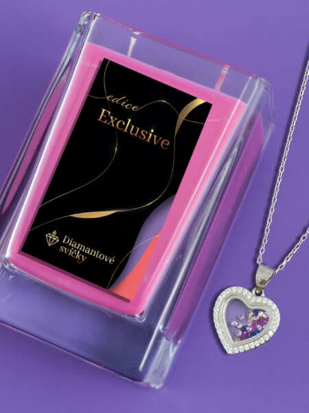 Přívěsek s řetízkem srdce s barevnými kamínky | Svíčka se šperkem